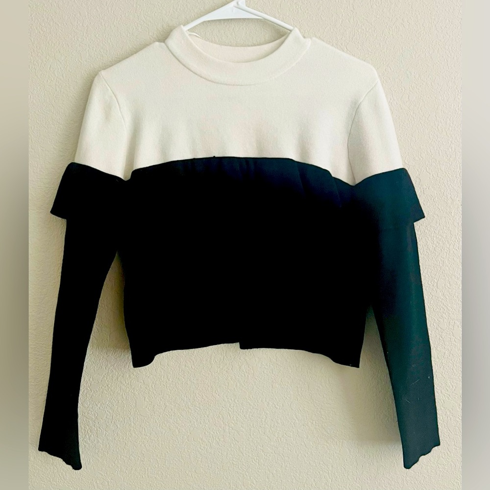 Zara black and white ruffle crop sweater